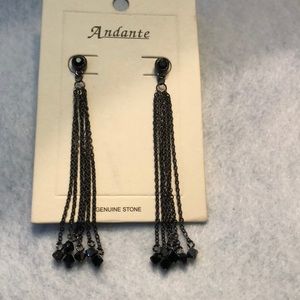 Dingaling chain earrings with black rhinestones